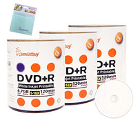 Smartbuy 300-disc 4.7GB/120min 16x DVD+R White Inkjet Hub Printable Blank Media Disc + Free Micro Fiber Cloth