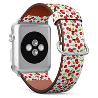 Compatible with Small Apple Watch 38mm, 40mm, 41mm (All Series) Leather Watch Wrist Band Strap Bracelet with Adapters (Cute Cherry)