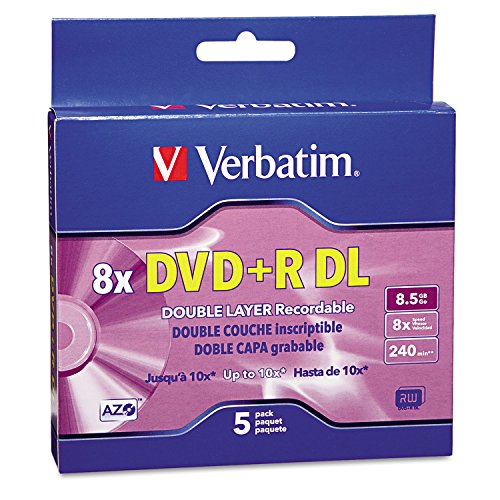 Dual-Layer DVD+R Discs, 8.5GB, 8x, w/Jewel Cases, 5/Pack, Silver, Sold as 1 Package