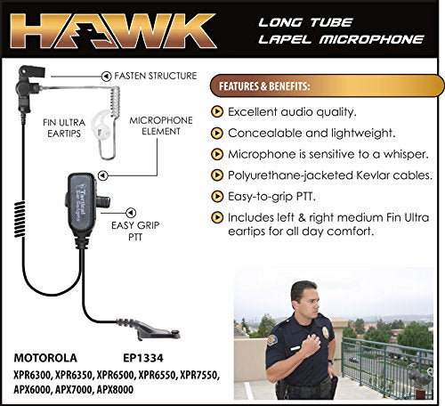 Hawk Lapel Mic for Motorola APX and XPR Radios Includes Earmolds