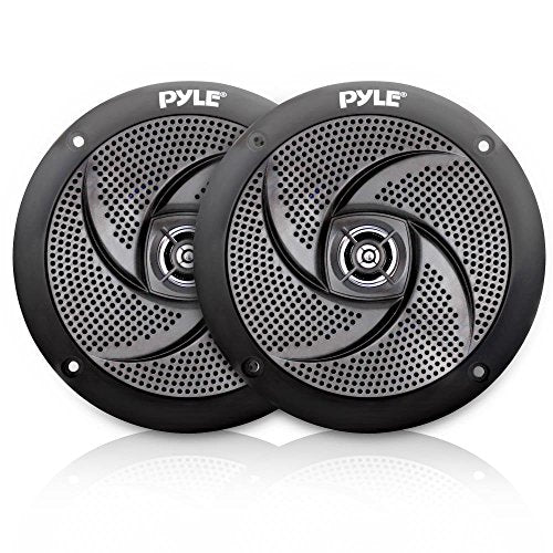 Pyle Marine Speakers - 4 Inch 2 Way Waterproof and Weather Resistant Outdoor Audio Stereo Sound System with 100 Watt Power and Low Profile Slim Style Design - 1 Pair - PLMRS4B (Black)