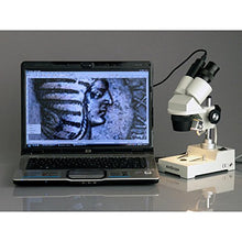 Load image into Gallery viewer, AmScope SE303-P Binocular Stereo Microscope, WF10x Eyepieces, 10X and 30X Magnification, 1X and 3X Objectives, Tungsten Lighting, Reversible Black/White Stage Plate, Pillar Stand, 110V
