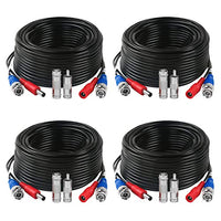 Tainston 4 Pack 60 Feet BNC Video Power Cable Wire Pre-Made All-in-One Video Security Camera Wire with Connectors for CCTV Camera DVR Surveillance System