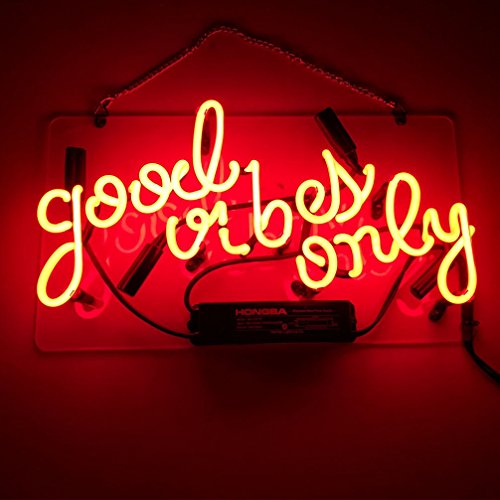 LiQi ' Good Vibes ONLY' Real Glass Handmade Neon Wall Signs for Room Decor Home Bedroom Girls Pub Hotel Beach Cocktail Recreational Game Room ?14
