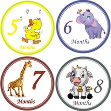 Load image into Gallery viewer, Baby Monthly Stickers 28 - First Year Stickers for Infant - Belly Stickers Boy Girl - Mount to Mount Birthday and all Hollidays - 4 inch diameter
