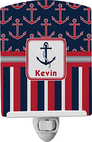 YouCustomizeIt Nautical Anchors & Stripes Ceramic Night Light (Personalized)