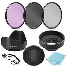 Load image into Gallery viewer, 3 Piece Filter Kit (UV-CPL-FLD) + Tulip Lens Hood + Soft Rubber Hood + Lens Cap + for Select Canon, Nikon, Sony, Olympus, Panasonic, Fuji, Sigma SLR Lenses, Cameras and Camcorders (49MM)
