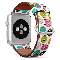 Compatible with Big Apple Watch 42mm, 44mm, 45mm (All Series) Leather Watch Wrist Band Strap Bracelet with Adapters (Watercolor Donuts)