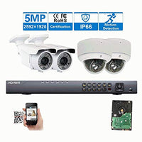 5MP (2592x1920p) 8 Channel 4K NVR Network PoE IP Security Camera System - HD 5MP 1920p 2.8~12mm Varifocal Zoom (2) Bullet and (2) Dome IP Camera