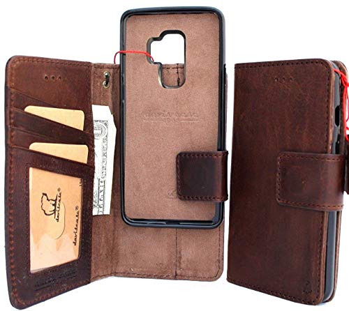 Genuine Full Grain Leather Case for Samsung Galaxy S9 Plus Book Wallet Cover Cards Removable Luxury Magnetic closu Cover S Handmade Retro Id Jafo Cards Slots s 8 daviscase