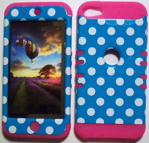 Blue Dots on Pink Skin Hybrid Apple iPod Touch iTouch 5 5th Generation Rubber Hard Protector Cover