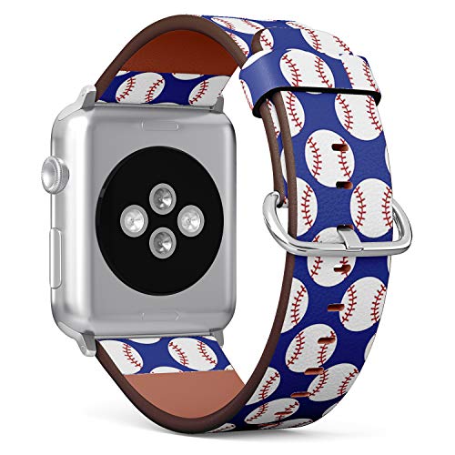 Compatible with Small Apple Watch 38mm, 40mm, 41mm (All Series) Leather Watch Wrist Band Strap Bracelet with Adapters (Baseball)