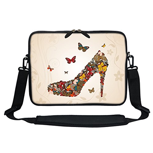 Meffort Inc 13 13.3 Inch Neoprene Laptop/Ultrabook/Chromebook Bag Carrying Sleeve with Hidden Handle and Adjustable Shoulder Strap - Butterfly High Heel
