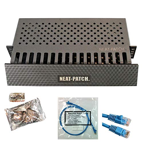 Neat Patch 2U Cable Management Kit - 1 Pack w/ 48 CAT6 Patch Cables (2FT Blue)