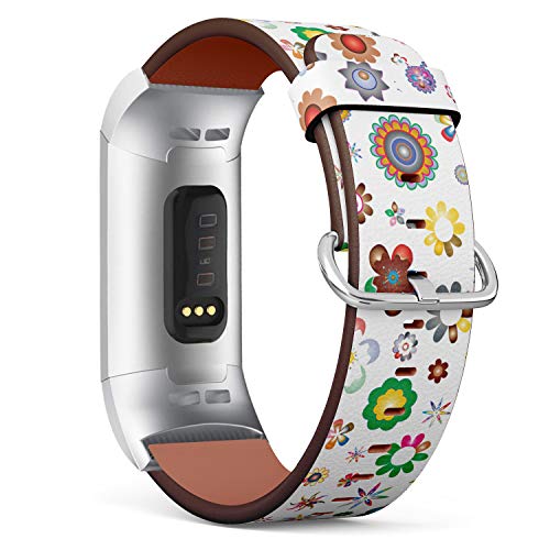 Replacement Leather Strap Printing Wristbands Compatible with Fitbit Charge 3 / Charge 3 SE - Floral Pattern
