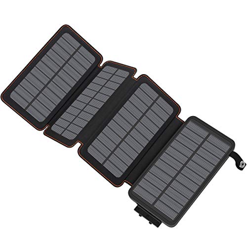 Hiluckey Solar Charger Power Bank 25000mAh USB C Fast Charging Portable Phone Charger with 4 Solar Panels & 3 USB Outputs for iPhone Samsung Tablet