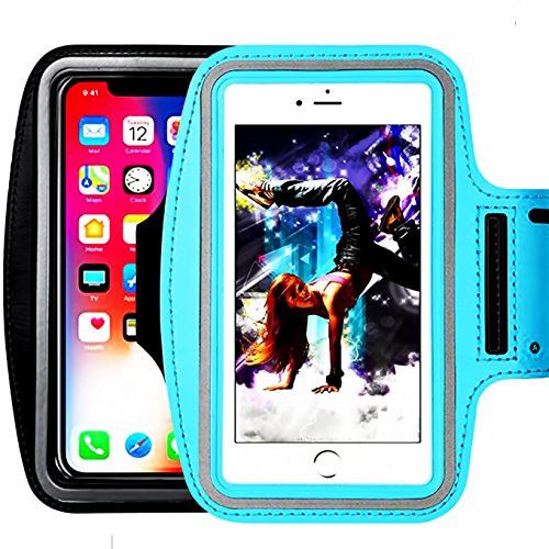 [2pack] Water Resistant Sports Armband,iEugen Universal up to 5.5 Inch for iPhoneX 8 7 Plus, 6s Plus, 6 Plus, Running Exercise Multifunction Phone Case for Android Phones -Black+SkyBlue