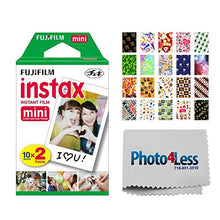 Load image into Gallery viewer, Fujifilm instax Mini Instant Film (20 Exposures) + 20 Sticker Frames for Fuji Instax Prints Holiday Package + Photo4Less Cleaning Cloth  Deluxe Accessory Bundle
