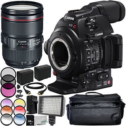 Canon EOS C100 Mark II Cinema EOS Camera with EF 24-105mm f/4L is II USM Lens 12PC Accessory Bundle  Includes 3PC Filter Kit (UV + CPL + FLD) + More - International Version (No Warranty)
