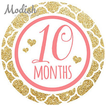 Load image into Gallery viewer, Modish Labels 12 Monthly Baby Stickers, Baby Girl, Pink Gold, Baby Shower Gift, Photo Prop, Baby Book Keepsake
