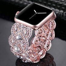 Load image into Gallery viewer, VIQIV Bling Bands Compatible with Apple Watch 38mm 40mm 41mm 42mm 44mm 45mm Iwatch Series 7 6 5 4 3 2 1, Diamond Rhinestone Stainless Steel Metal Bracelet Wristband Strap for Women

