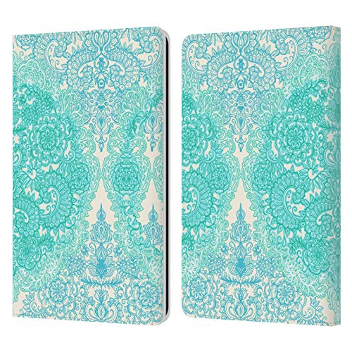 Head Case Designs Officially Licensed Micklyn Le Feuvre Mint Green and Aqua Floral Patterns Leather Book Wallet Case Cover Compatible with Kindle Paperwhite 1/2 / 3