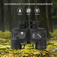 Load image into Gallery viewer, Aomekie 10x50 Binoculars for Adults Marine Military Binoculars Waterproof with Rangefinder Compass BAK4 Prism FMC Lens for Birdwatching Hunting Boating
