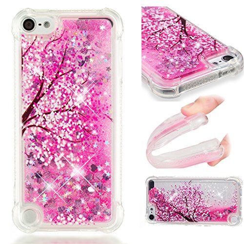 Rosepark iPod Touch 6 Case, iPod Touch 5 Case, 3D Bling Sparkle Flowing Liquid Case Transparent Shockproof TPU Cover for iPod Touch 6th/5th Generation - Cherry Blossoms
