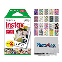Fujifilm instax Mini Instant Film (20 Exposures) + 20 Sticker Frames for Fuji Instax Prints BFF Package + Photo4Less Cleaning Cloth  Deluxe Accessory Bundle