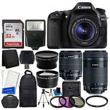 Load image into Gallery viewer, Canon EOS 80D DSLR Camera Body + Canon EF-S 18-55mm is STM &amp; Canon EF-S 55-250mm is STM Lens + 58mm 2X Lens + Wide Angle Lens + 32GB Memory Card + Auto Power Flash + UV Filter Kit + Accessory Bundle
