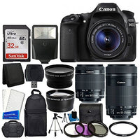 Canon EOS 80D DSLR Camera Body + Canon EF-S 18-55mm is STM & Canon EF-S 55-250mm is STM Lens + 58mm 2X Lens + Wide Angle Lens + 32GB Memory Card + Auto Power Flash + UV Filter Kit + Accessory Bundle