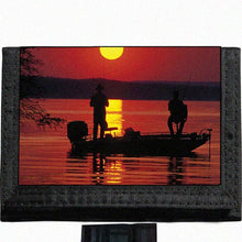 Load image into Gallery viewer, Bass Fishing Scenic Nature Photo Black TriFold Nylon Wallet Great Gift Idea
