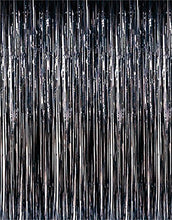 Load image into Gallery viewer, Super Z Outlet 3.2 ft x 9.8 ft Metallic Tinsel Foil Fringe Curtains for Party Photo Backdrop Wedding Decor (Black)
