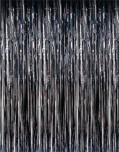 Super Z Outlet 3.2 ft x 9.8 ft Metallic Tinsel Foil Fringe Curtains for Party Photo Backdrop Wedding Decor (Black)
