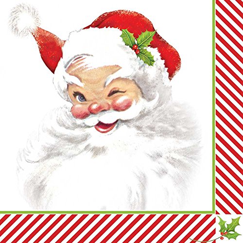 Paperproducts Design Decorative Beverage Paper Napkins  Tabletop Disposable Kitchen Cocktail Napkin  For Lunch, Dinner, Birthdays, Parties  Set of 20, Mary Lake Thompson Winking Santa Design