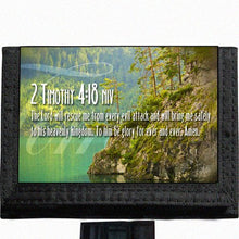 Load image into Gallery viewer, 2 Timothy 4:18 Bible Verse Black TriFold Nylon Wallet Great Gift Idea
