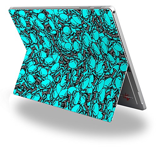 Scattered Skulls Neon Teal - Decal Style Vinyl Skin fits Microsoft Surface Pro 4 (Surface NOT Included)