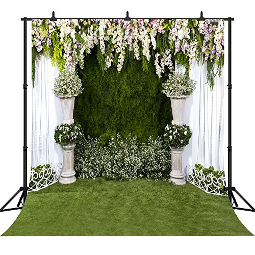 DePhoto 10x10ft Wedding Backdrop Valentine's Day Colorful Flowers White Lace Curtain Ceremony Seamless Vinyl Photography Photo Background Studio Prop PGT105D